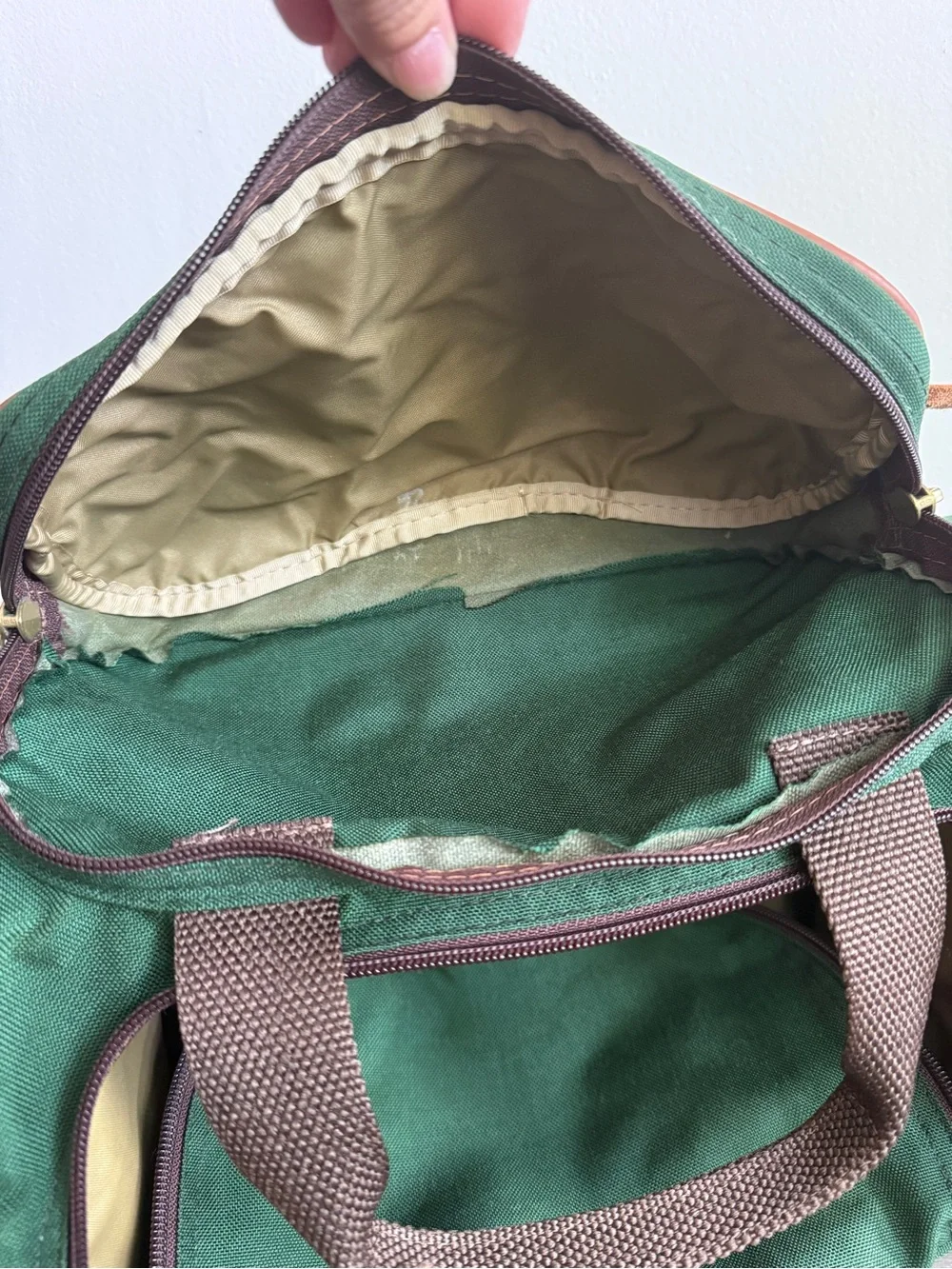 Vintage LL Bean Green Continental Weekender Duffle Bag Canvas Leather Mono CHUCK